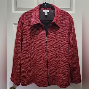 Alfred Dunner Red Black Tweed with Silver Metallic Threaded Blazer 20W.
